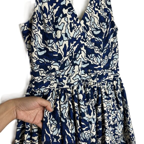 ELLE SASSON Sleeveless Cotton Party Dress A-line Abstract Blue Design Size 6 - Picture 4 of 10